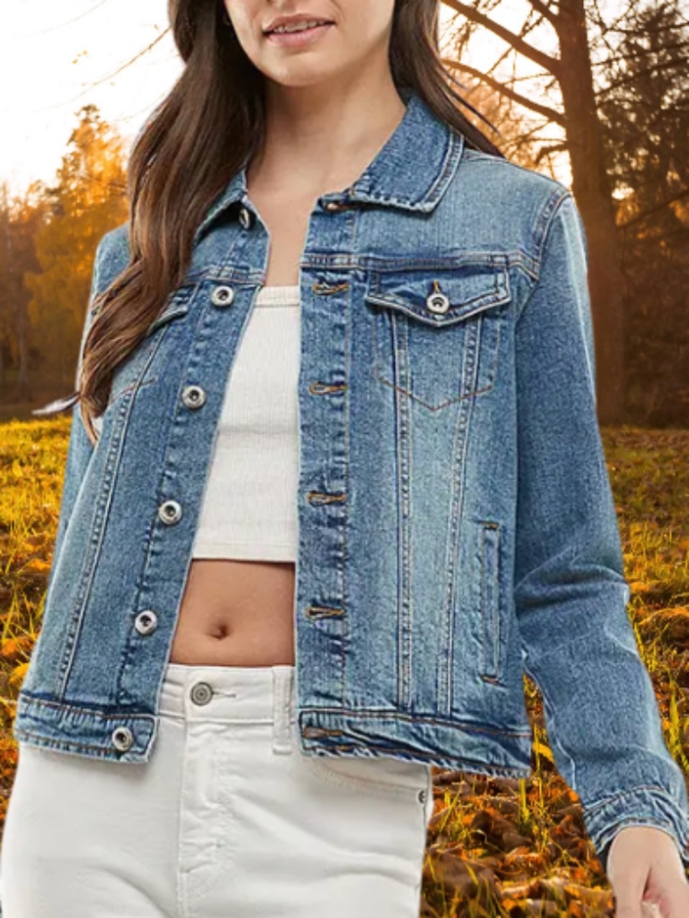 Cotton Blend Stretched Ladies Casual Denim Jacket